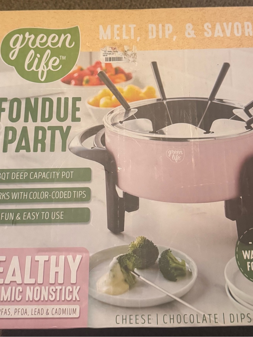 Pink Ceramic Fondue Pot - Electric Fondue Party Set